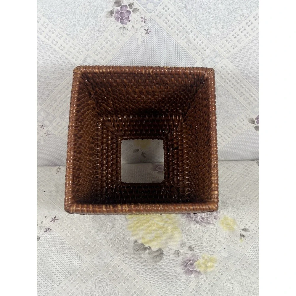 Vintage Wicker Rattan Wood Square Tissue Box Cover Holder‎ Tropical Coastal